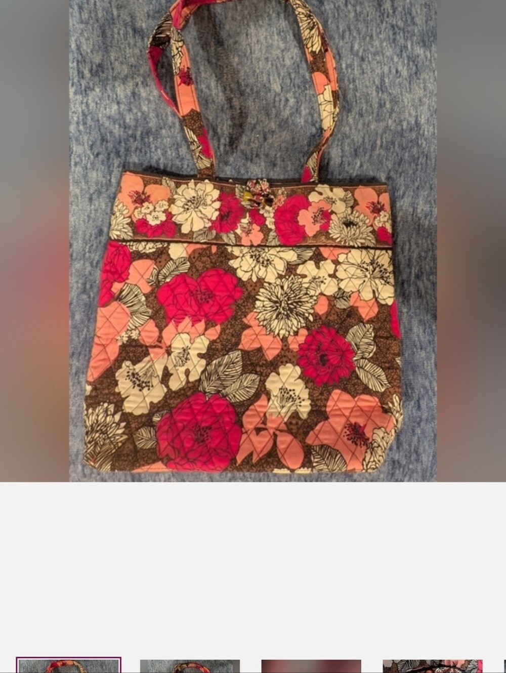 Vera Bradley Quilted Floral Tote Bag in Pink and Brown